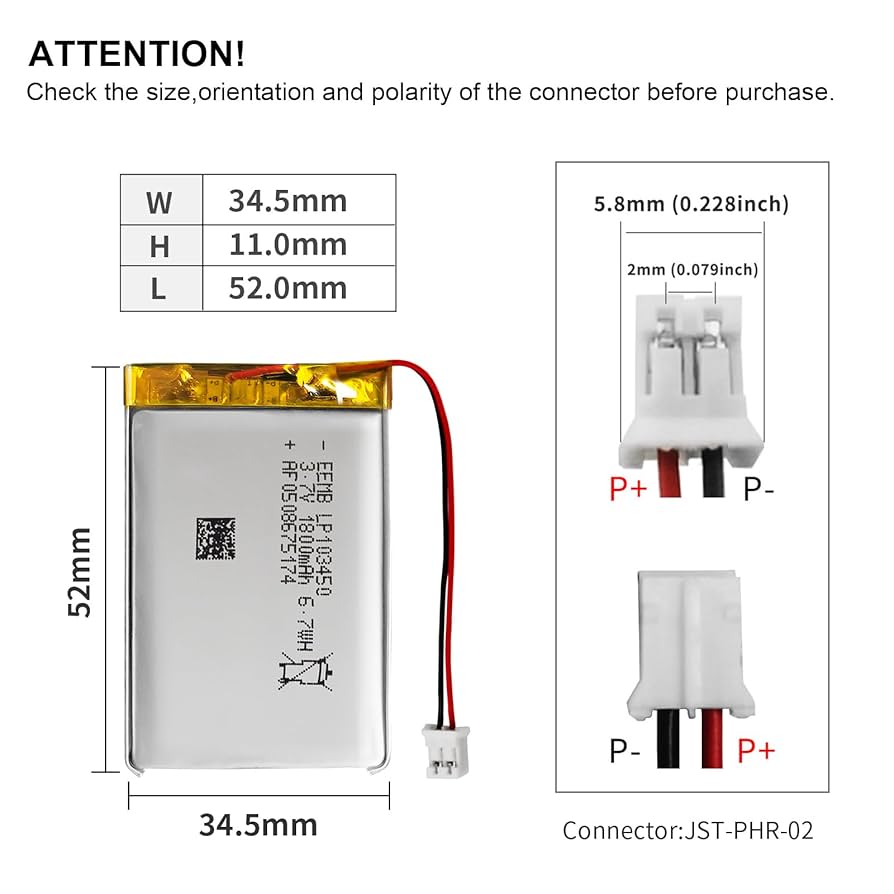 yumさま 専用 Amazon.co.jp: 3.7V リチウムイオン電池 1800mAh 103450 充電式